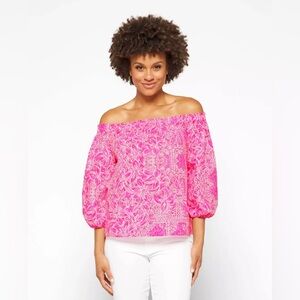 Lilly Pulitzer Winifred Off Shoulder Top Piñata Pink NEW BLOOMS ON THE BLOC M